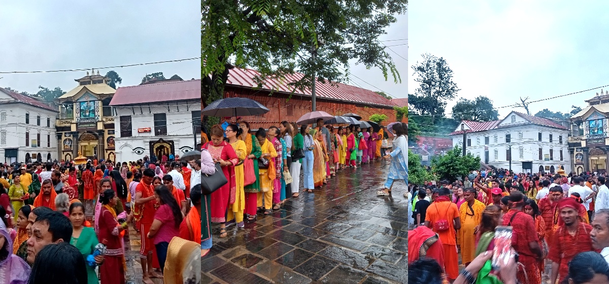 साउने झरीको वास्ता नगरी पशुपतिनाथमा भक्तजनको घुइँचो